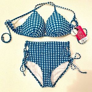 Hula Honey Bikini 3 Piece Set Checkered Push Up